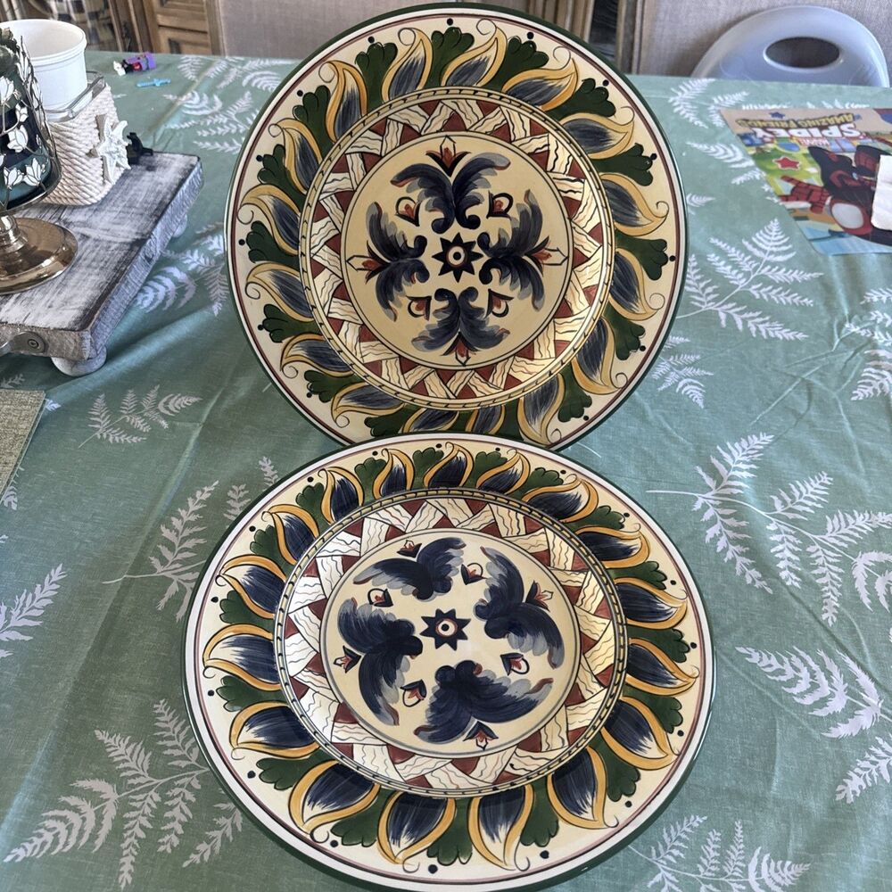 Set Of 2 Tabletops Unlimited “DERUTA” Hand Painted Dinner Plates, 11 inches
